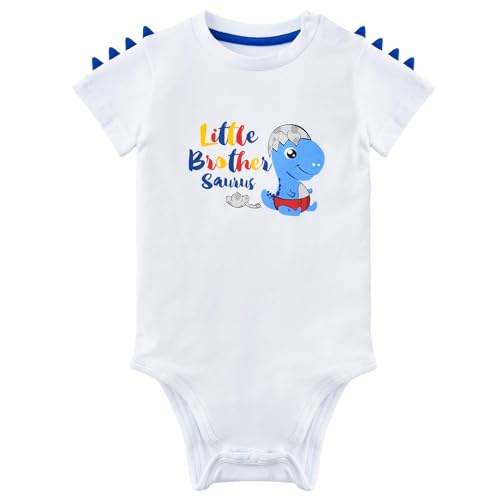 Kleiner Bruder Bodys Baby Junge Dinosaurier Bodysuit Kurzarm Kleinkind Geschenke 100% Baumwolle Dino Babybody Kleiner Bruder Outfit Neugeborene Strampler (Weiß, 0-3 Monate) von WAWSAM