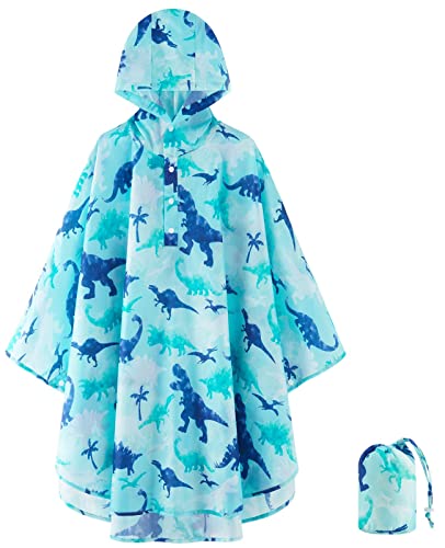 WAWSAM Jungen Regencape Kinder regenponcho Wasserdichter Kleinkind Regenponcho mit Kapuze Dinosaurier Regenbekleidung Kleine Mädchen Outdoor Jacken für Schule Wandern Camping von WAWSAM