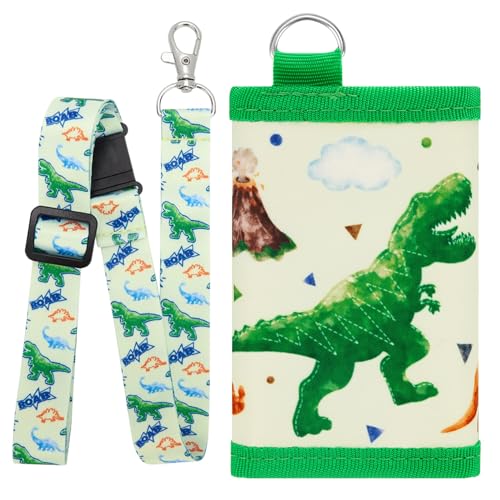 WAWSAM Kinder Geldbörse - Dinosaurier Brieftasche Kinder Alter 4-12 Trifold Brieftasche Kleine mit Schlüsselband Kinder Geldbeutel Weihnachten Geburtstag Geschenk für Kinder Portmonee von WAWSAM