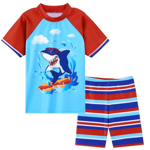 WAWSAM Kinder Jungen Badeanzug Bademode Hai Jungen Uv-Schutz Bade-Set Trunk und Rashguard 2 Stück Ganzkör per Badeanzug für den Sommerschwimmurlaub von WAWSAM