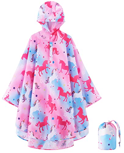 WAWSAM Kinder Regenjacke Wasserdichter Kleinkind Regenponcho mit Kapuze Einhorn Regenbekleidung Kleine Mädchen Outdoor Jacken für Schule Wandern Camping von WAWSAM