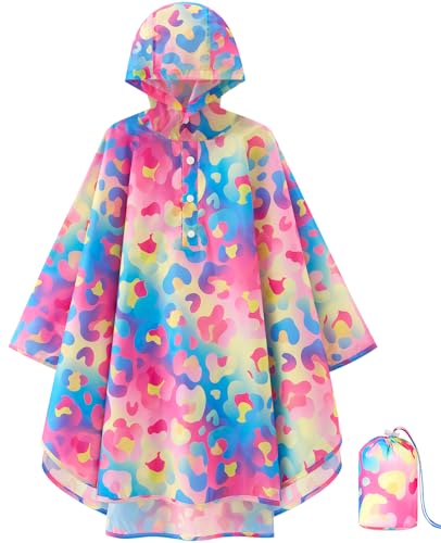 WAWSAM Leichte Kinders Regenponcho Wiederverwendbar Mädchen Jungen Regenmantel mit Kapuze Wasserdichter Regenponcho für Kleinkinder Atmungsaktiv Regenmantel mit Meerjungfrauen Muster von WAWSAM