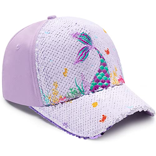 WAWSAM Mädchen Baseball-Cap Kinder Kappe Basecap Baseballmütze für Baby Mädchen Verstellbare Trucker Cap für Kleinkinder im Alter von 4–8 Jahren Mädchen Süßer Baseballmütze mit Meerjungfrau von WAWSAM