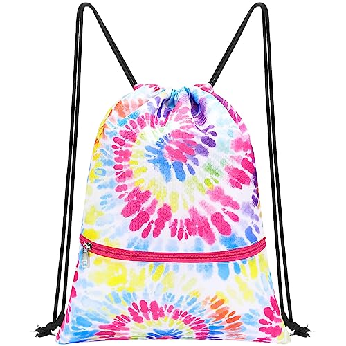 WAWSAM Rucksack mit Kordelzug – Tie Dyed Kordelzug Rucksack für Damen Wasserdicht Turnbeutel mit Reißverschlusstasche Rucksack Sport Schwimmen Einkaufen Yoga Sportbeutel von WAWSAM