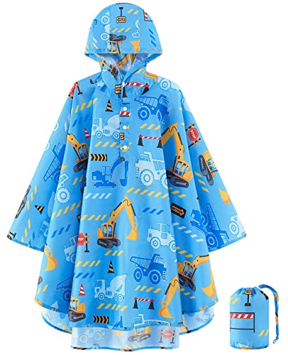 WAWSAM Wasserdichter Kinder Regenmantel Leichter Jungen Regenponcho Wiederverwendbare Regenjacke mit Kapuze für Kleinkinder Packbare Jungen Regenjacke Outwear Regenponcho mit LKW-Muster von WAWSAM