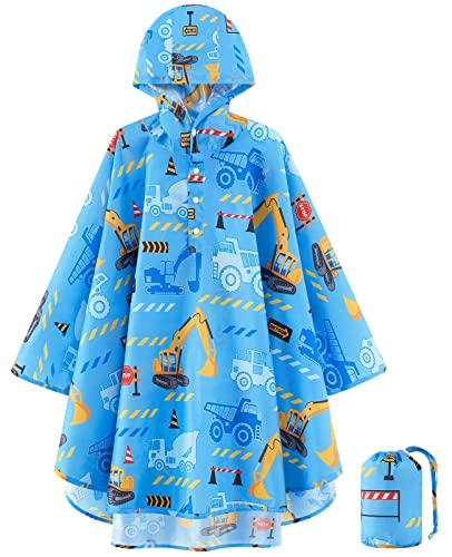 Wasserdichter Kinder Regenmantel Leichter Jungen Regenponcho Wiederverwendbare Regenjacke mit Kapuze für Kleinkinder Packbare Jungen Regenjacke Outwear Regenponcho mit LKW-Muster von WAWSAM