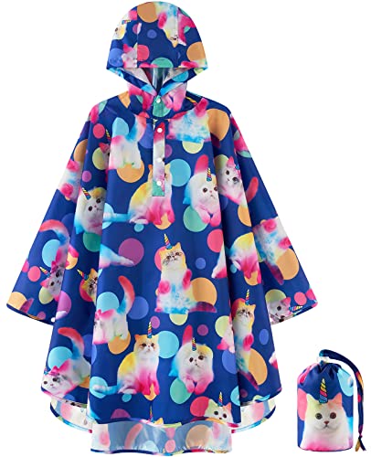 Wasserdichter Kinder Regenmantel Mädchen Regenponcho Wiederverwendbare Kapuze Regenjacke mit Knöpfen für Mädchen Kleinkinde Leichte Regenjacke für Kleinkinde Süßer Regenponcho mit Kätzchen Muster von WAWSAM