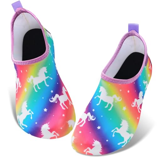 Wasserschuhe für Kinder, Strandschuhe, schnell trocknend, für Jungen, Schwimmen, leicht, weiches Netzgewebe, rutschfest, Barfuß, Aquaschuhe für Pool, Meer, Surfen, Tauchen, regenbogenfarben, 31 EU von WAWSAM