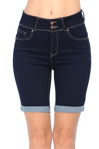 WAX JEAN Damen Juniors Butt I Love You High Rise Push Up 2 Button Bermuda Denim Shorts, Dunkles Denim, 3X-Groß von WAX JEAN