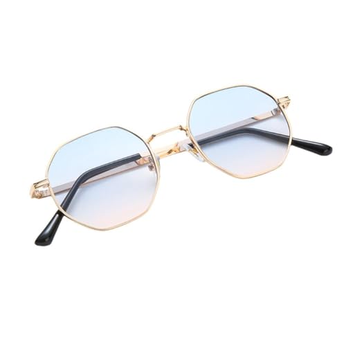 WAXCMXYH Retro Polygon Sonnenbrille Quadratische Sonnenbrille für Männer Frauen Mode Metall Schutz Schattierungen Metall Vintage Brille UV-Rahmen, Gold und Blau, Einheitsgröße von WAXCMXYH