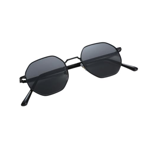 WAXCMXYH Retro Polygon Sonnenbrille Quadratische Sonnenbrille für Männer Frauen Mode Metall Schutz Schattierungen Metall Vintage Brille UV-Rahmen, Schwarz / Grau, Einheitsgröße von WAXCMXYH