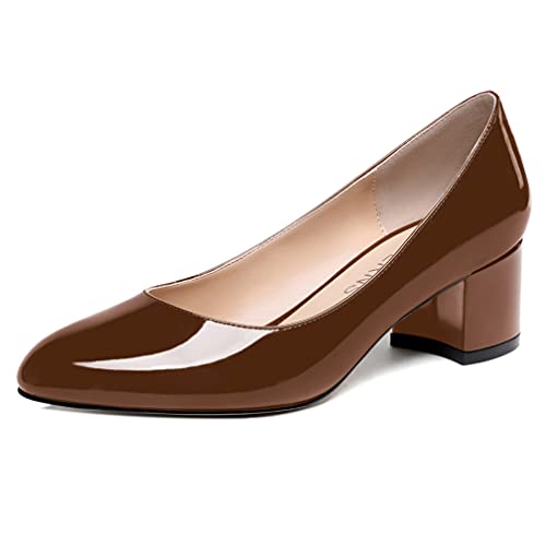 WAYDERNS Damen-Party-Pumps mit rundem Zehenbereich, zum Reinschlüpfen, dicker Absatz, 5,1 cm, Braun, 38.5 EU von WAYDERNS