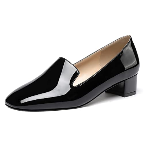 WAYDERNS Damen Patent Square Toe Slip On Pantoletten Chunky Low Heel Pumps Schuhe 1.5 Zoll, schwarz, 38.5 EU von WAYDERNS