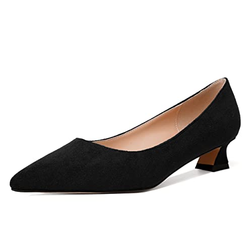 WAYDERNS Damen-Pumps für Hochzeit, spitzer Zehenbereich, Wildleder, einfarbig, Slipper, Kätzchen, niedriger Absatz, 3,8 cm, Schwarz, 39 EU von WAYDERNS