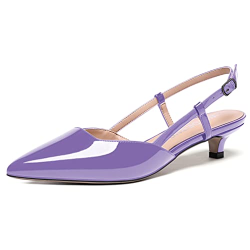 WAYDERNS Damen Slingback Lackleder Spitz Zehenriemen Kätzchen Niedriger Absatz Pumps Schuhe 1,5 Zoll, lavendel, 38 EU von WAYDERNS