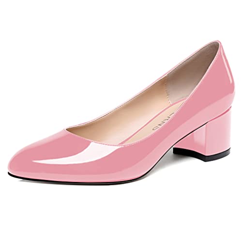 WAYDERNS Damen Solid Patent Slip On Round Toe Block Chunky Heel Pumps Schuhe 5,1 cm, Pink (rose), 40.5 EU von WAYDERNS