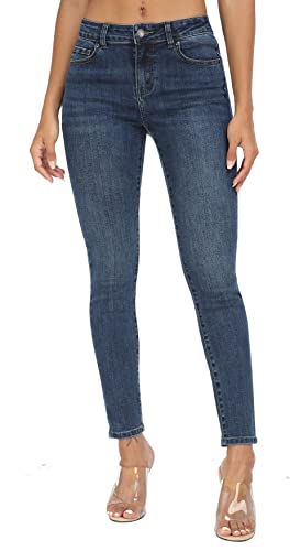 WAYRUNZ Damen Hyper Ultra Stretch Bequeme Hose Farbige Mid-Rise Skinny Jeans Juniors Jeggings, 056-mittelblau, 40 von WAYRUNZ