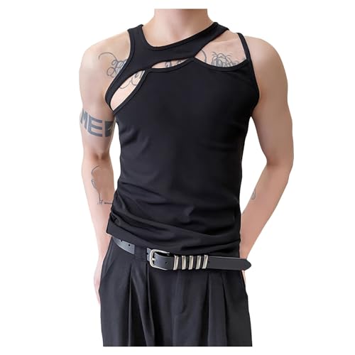 Cut Out Tank Top Herren Gym Shirt Atmungsaktives Workout Cut Out Tankshirt Ärmellos Muskelshirt Quick Dry Sport T-Shirt Leicht Achselshirt Sommer Atmungsaktiv Funktionsshirt Freizeitweste von WAZHAKU