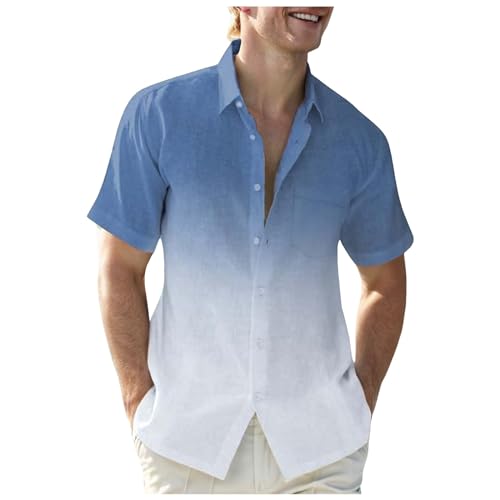 Hemd Herren Kurzarm Gradient Sommerhemd Freizeit Regular Fit Kurzarmhemden Business Baumwollhemd Button Down Casual Shirts Mit Tasche Hawaii Hemd Herrenhemden Freizeithemd Polohemd von WAZHAKU