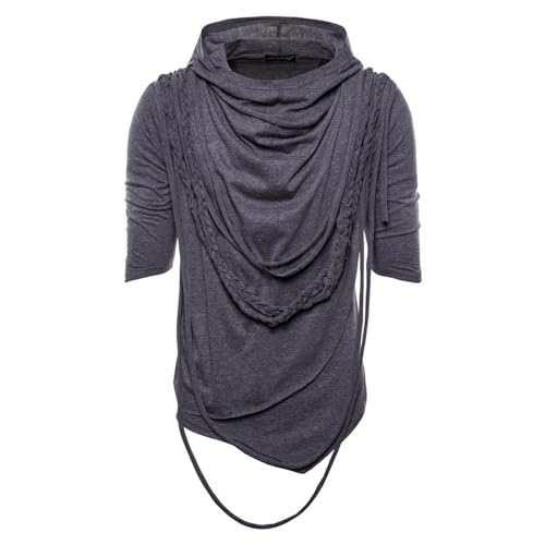 Herren Vintage Shirt Langarm Slim fit Asymmetrische Stapelkragen Langarmshirt Männer Gothic Kleidung Schick Oberteile Hemd T-Shirt Karneval Cosplay Halloween Vampir Party Oberteile von WAZHAKU