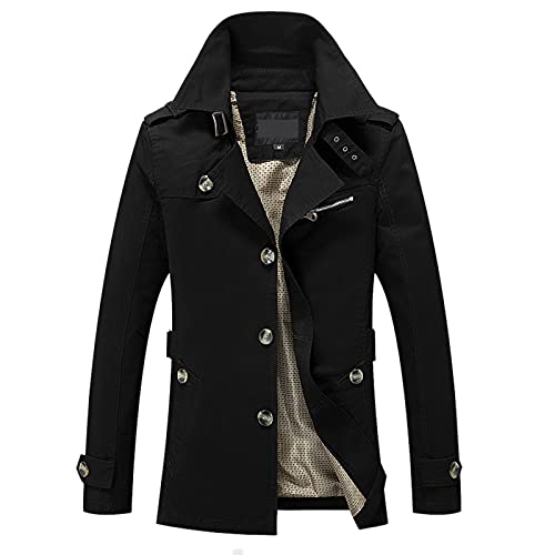 Mantel Herren Kurz Herbst - Trenchcoat Herren Beige Übergangsmantel Einreiher Kurzmantel Langarm Revers Jacke Lässig Winddicht Mantel Übergangsjacke Herbst Winter Mittellange Jacke von WAZHAKU