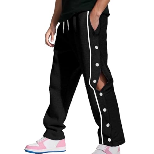 Reha Hose Herren Jogginghose mit Knöpfen An Der Seite Trainingshose mit Taschen und Seitlicher Knopfleiste Zum Öffnen Button Up Elastischer Bund Sweatpants Sporthose Freizeithose von WAZHAKU