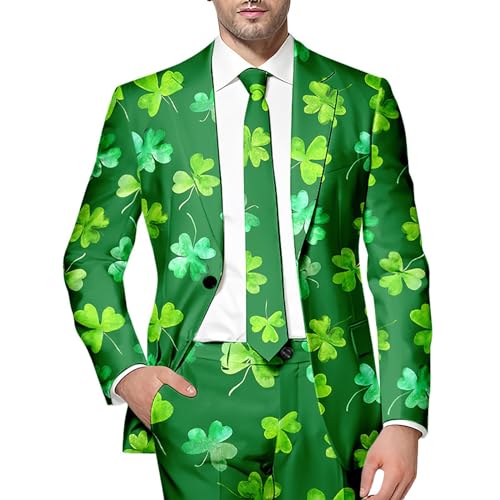 WAZHAKU Anzug Herren Party Sakko St. Patrick's Day Luck of The Irish Kleeblatt Anzug Jackett 80er Herrenkostüm St. Patricks Day Shamrock Clover Tailliert Party Kostüme St. Patrick's Day Anzugjacke von WAZHAKU