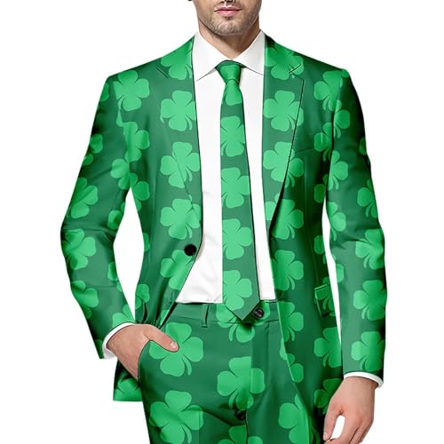 WAZHAKU Anzug Herren Party Sakko St. Patrick's Day Luck of The Irish Kleeblatt Anzug Jackett 80er Herrenkostüm St. Patricks Day Shamrock Clover Tailliert Party Kostüme St. Patrick's Day Anzugjacke von WAZHAKU