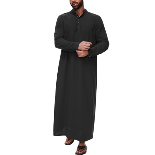 WAZHAKU Arabische Kleidung Herren Muslim Kaftan Abaya Herren Gewand Robe Crew Stehkragen Thobe Arabisch Gebet Eid Kleidung Islamische Kleidung Aus Dem Nahen Osten Gebetskleidung für Herren von WAZHAKU