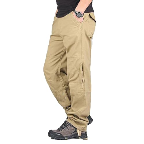 WAZHAKU Cargohose Herren Stretch Baggy Hohe Taille Wanderhose Herren Baumwolle Freizeithose Herren Cargo Hose Herren Wandern Vintage Jogginghose Herren mit Seitentaschen Cargohose Viele Taschen von WAZHAKU