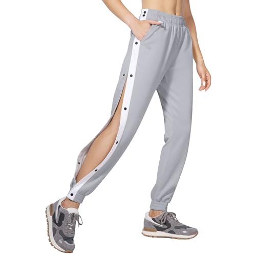 WAZHAKU Damen Erholungshose mit Seitenknöpfen,Reha Hose Damen Lang seitlich zu öffnen Knopfleiste Trainingshose, Sporthose Button Fitness Sweathose mit seitlicher Taschen, Freizeithose Split von WAZHAKU