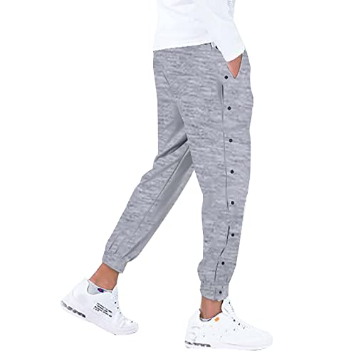 WAZHAKU Damen Erholungshose mit Seitenknöpfen,Reha Hose Damen Lang seitlich zu öffnen Knopfleiste Trainingshose, Sporthose Button Fitness Sweathose mit seitlicher Taschen, Freizeithose Split von WAZHAKU