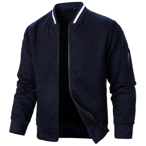 WAZHAKU Dünne Herbstjacke Herren Leicht Bomberjacke Dünne Blouson Stehkragen Business Casual Blouson Jacke mit Taschen Lässig Herbst Winter Casual Übergangsjacke Fliegerjacke Freizeitjacke von WAZHAKU