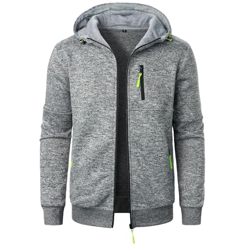 WAZHAKU Herren Fleece Jacke Full Zip Outdoor Wander Trekking Herbstjacke Strickjacke Strickfleece Outdoor Sweatshirt Wandern Regular Fit Hoodie Jacke Reißverschluss Fleece Jacke Winterjacke von WAZHAKU