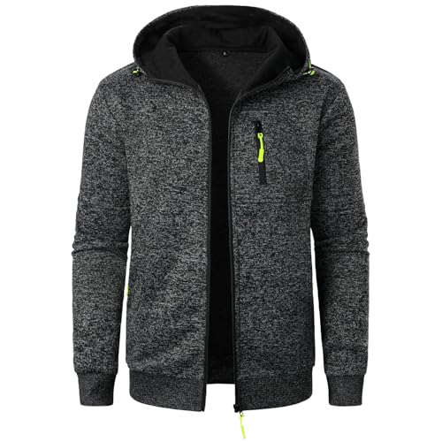 WAZHAKU Herren Fleece Jacke Full Zip Outdoor Wander Trekking Herren Jacke Fleece Strickjacke Strickfleece Outdoor Sweatshirt Wandern Regular Fit Hoodie Jacke Reißverschluss Fleece Jacke von WAZHAKU