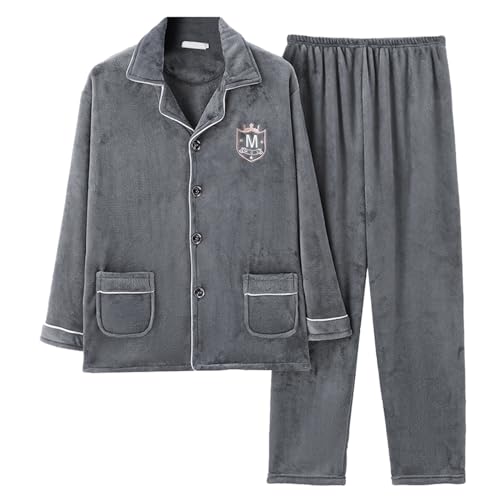 WAZHAKU Herren Pyjama-Set Flecce Schlafanzüge Set Wärmer Pyjama Flanell Set Schlafanzugset Winter Extra Warm Schlafanzug Herren lang Flanell Sleepwear Flauschige mit Knopfleiste Herren Pyjama-Set von WAZHAKU