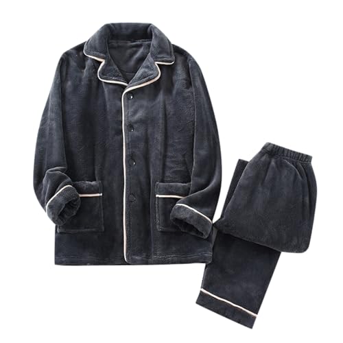 WAZHAKU Herren Schlafanzug 2 Stück Verdickt Warm Flanell Lang Fleece Fleece Pyjama Set Plüsch Winter Nachtwäsche Fleece Zweiteiliger Sleepwear Kuschelig Loungewear mit Kapuze Freizeitanzug von WAZHAKU