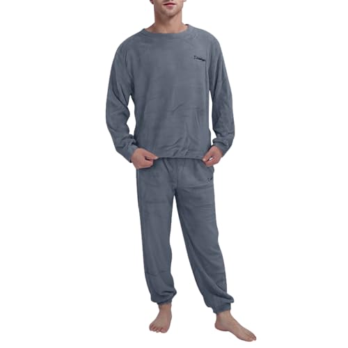 WAZHAKU Herren Schlafanzug Flanell Hausanzug Winter Pyjama Set Lang Zweiteiliger Schlafanzug mit Kapuze Hausanzug Thermo Plüsch Weich Kuschelig Kuschelschlafanzüge Herrenschlafanzug Einfarbig von WAZHAKU