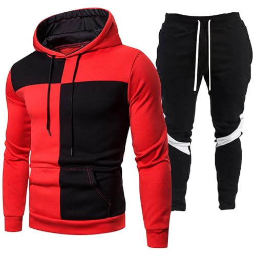 WAZHAKU Jogginganzug Herren Lang Trainingsanzug Bequeme Tracksuit Oversized Zweiteiler Outfit Streetwear 2-Teilig Kapuzenpullover und Trainingshose Casual Hausanzug Tracksuit Jogging Anzug von WAZHAKU