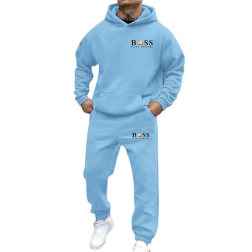 WAZHAKU Jogginganzug Herren Lang Trainingsanzug Sportanzug Baggy Sportbekleidung Zweiteiler Outfit Y2K Hip Hop 2-Teilig Hoodie und Jogginghose Casual Hausanzug Bequemer Tracksuit Jogging Anzug von WAZHAKU