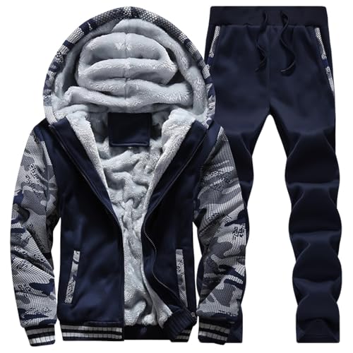WAZHAKU Jogginganzug Herren Set Lang Fleece Trainingsanzug Tracksuit Oversized Activewear Sweatsuits Zweiteiliger Streetwear 2-Teilig Hoodie und Jogginghose Jogginganzug Winter Sportswear von WAZHAKU