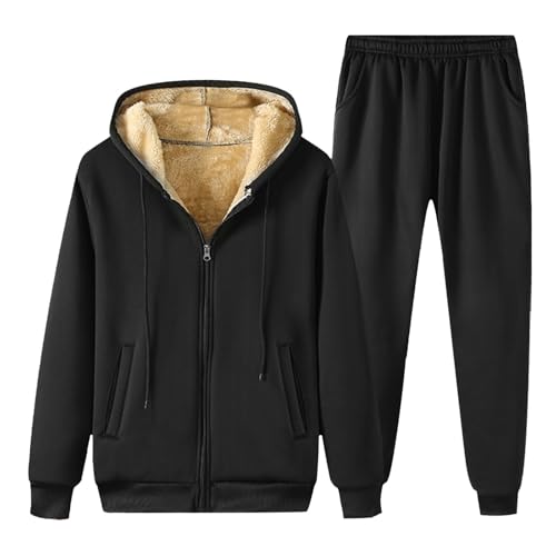 WAZHAKU Jogginganzug Herren Set Lang Fleece Trainingsanzug Tracksuit Oversized Activewear Sweatsuits Zweiteiliger Streetwear 2-Teilig Hoodie und Jogginghose Jogginganzug Winter Sportswear von WAZHAKU