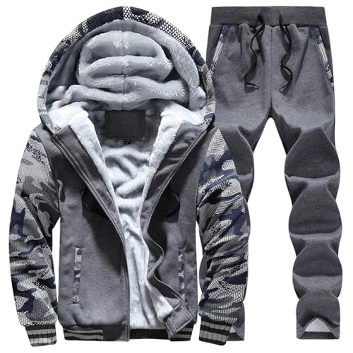 WAZHAKU Jogginganzug Herren Set Lang Fleece Trainingsanzug Tracksuit Oversized Activewear Sweatsuits Zweiteiliger Streetwear 2-Teilig Hoodie und Jogginghose Jogginganzug Winter Sportswear von WAZHAKU