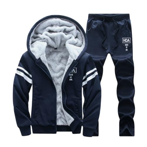 WAZHAKU Jogginganzug Herren Set Lang Fleece Trainingsanzug Tracksuit Oversized Activewear Sweatsuits Zweiteiliger Streetwear 2-Teilig Hoodie und Jogginghose Jogginganzug Winter Sportswear von WAZHAKU