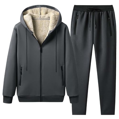 WAZHAKU Jogginganzug Herren Set Lang Fleece Trainingsanzug Tracksuit Oversized Activewear Sweatsuits Zweiteiliger Streetwear 2-Teilig Hoodie und Jogginghose Jogginganzug Winter Sportswear von WAZHAKU