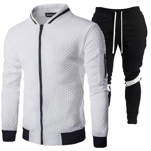 WAZHAKU Jogginganzug Herren Set Lang Trainingsanzug Bequeme Tracksuit Baggy Freizeitanzug Zweiteiler Outfit Fitnessanzug 2-Teilig Pullover und Jogginghose Freizeit Trainingsanzug Sweatsuits von WAZHAKU