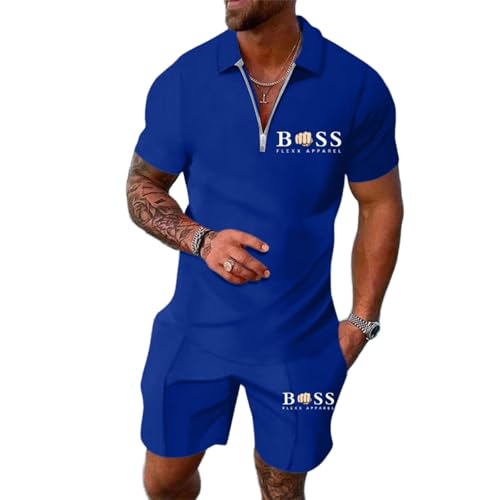 WAZHAKU Jogginganzug Herren Streetwear Sportanzug Oversized Activewear Sweatsuits Zweiteiliger Fitnessanzug 2-Teilig Poloshirt + Sporth Shorts Freizeit Jogginganzug Laufshirt Sweatsuits von WAZHAKU
