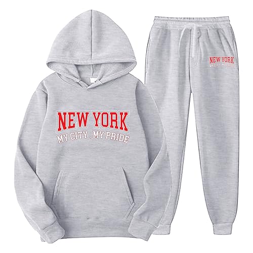 WAZHAKU Jogginganzug Tracksuit für Herren New York Buchstaben Druck Hoodies und Jogginghosen Y2K Männer Hip Hop Hose Pullover Lässig Oberteile und Sporthosen Sportbekleidung Herbst Kleidung von WAZHAKU
