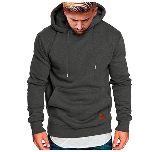 WAZHAKU Kapuzenpullover Herren Reine Farbe Pulli Kapuzenshirt Kapuzenpullover Sweatshirt Persönlichkeiten Lässige Fit Pullover Classic Bequeme Pullover Hoodies Mit Taschen Casual Winter Hoodie von WAZHAKU