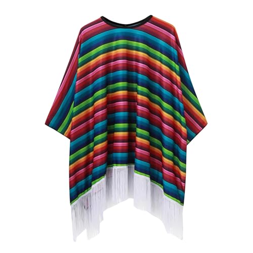 WAZHAKU Mexikaner Kostüm Poncho EL Taco bunt gestreift in Einheitsgröße mit Fransen Verkleidung Umhang für Damen und Herren Fasching Party Karneval Mexikaner Cinco de Mayo Kostüm von WAZHAKU